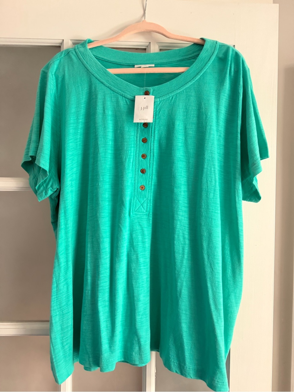 J. Jill Short-Sleeve Henley Tee in Bright Teal